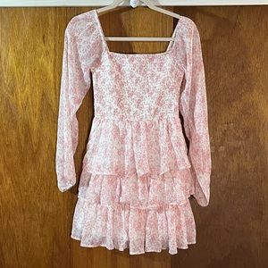 MADDEN NYC Pale Pink Floral Dress w Ruffles & Ruching Sz S